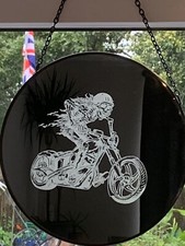 Custom  Skull Biker Art Mirror