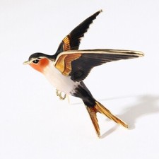 Vintage Deco Fab Gold Tone Barn Swallow Hill Bird Brooch Enamel Pin Look Gift