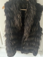 Rabbit Fur Knitted Gilet Brown Size 12 Excellent Condition