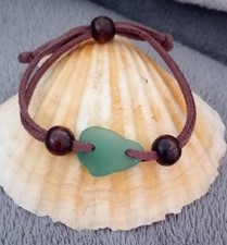 BEAUTIFUL HAND MADE VINTAGE SEA GLASS, BEADS AND FAUX LEATHER  BOHO BRACELET