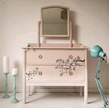 Pink dressing table Hand Painted Dresser with mirror, pink furniture Upcycled