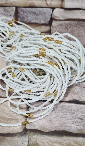White and gold waist beads - white,