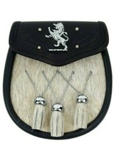 NEW HALF DRESS KILT SPORRAN FORMAL SEAL SKIN THISTLE CREST ANTIQUE LION OF WHITE