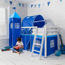 Moro Cabin Bed with Ladder and Brilliant Blue Tent, Tower & Tunnel in White