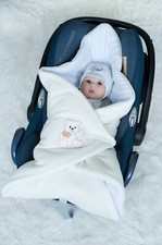Thermo Terry Baby Swaddle Wrap Bedding Blanket 0-3 months cream white car seat