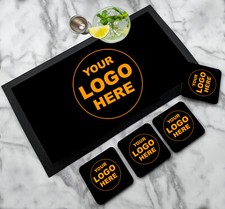 Personalised Logo Bar Mat | Coasters - Custom printed- Your Image Bar Runner Set