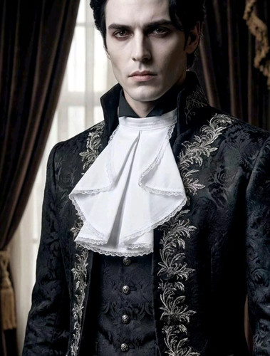 White cotton jabot cravat - white, lace