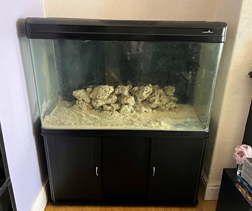 Glass fish tank with black - glass,