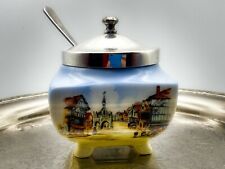 Vintage Sandland Ware Jam Pot Spoon Mustard Preserve Jar Porcelain Silver Plated