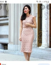 ZARA BLUSH NUDE GUIPURE LACE MIDI DRESS S 8 10