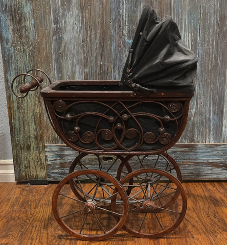 Vintage metal baby carriage - vintage,