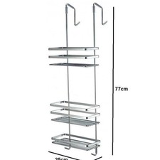3 Tier Over Door Shower Caddy Organiser Bathroom Hanging Storage Shelf Silver
