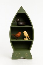 Green Painted Boat Fish Curio Shelf Small Wood Display Rustic Cabin Decor