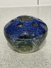 JO LESTER SQUAT BLUE & GREEN STUDIO POTTERY BUD POSY VASE IOW ISLE OF WIGHT