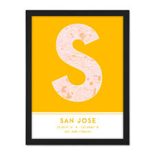 San Jose California United States City Map Typography Framed Art Print 18x24 In