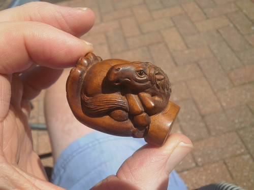 Hand carved wood netsuke horse - wood,