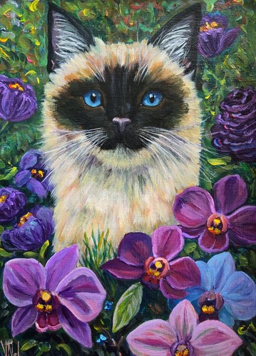 Original siamese cat painting - cat,