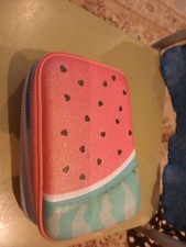 SMIGGLE GIRLS KIDS HARD PENCIL CASE  MULTICOLOURED 3 SEPARATE ZIP COMPARTMENTS 