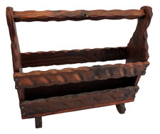 Rustic Carved Wood Magazine Rack Log Carrier Caddy Tote Vintage - K9 O963