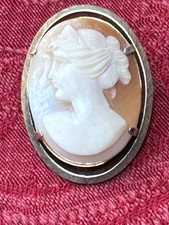 Vintage Rolled Gold Shell Cameo Brooch 1.25" L  West Germany