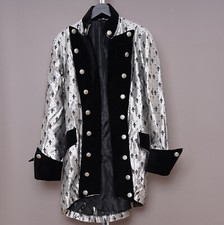 RAVEN Mens Gothic Pirate Jacket Coat LARGE Brocade Black & Silver Steampunk sdl