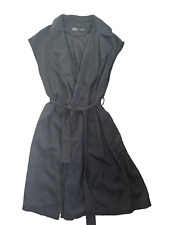 ZARA Waistcoat Black Vest Gilet Long Belt Belted UK14 Large Casual Pockets