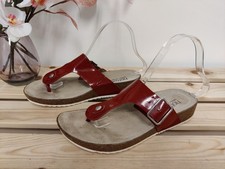 HOTTER RESORT DARK RED SANDALS UK 5.5 EU 38.5 STD PATENT LEATHER TOE POST WOMENS