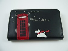 RADLEY Christmas is Calling Medium Black Leather Bifold Purse - Brand New