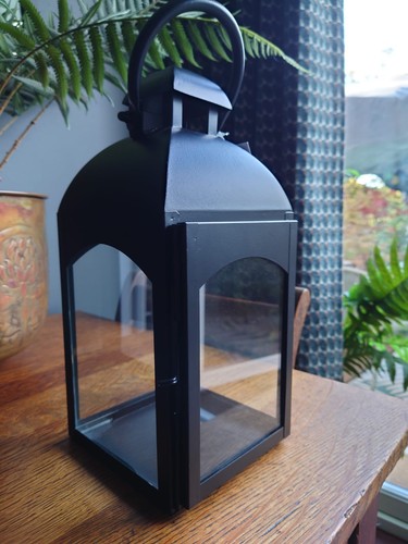 Black metal lantern glass - metal,
