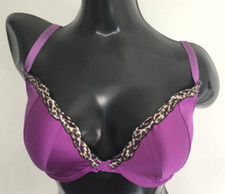 Lovely ULTIMO Purple / Leopard Print Trim Padded Plunge Bra Size 32E