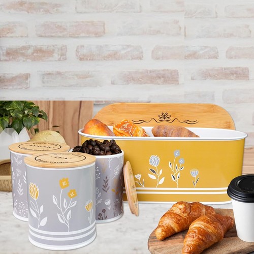 Retro mustard bread bin tea - bread,