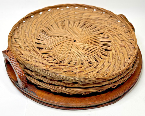 Wicker woven tray with - wicker, wood