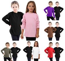 2X Kids Boys Girls Plain T Shirts **Crew Neck Full Sleeve** T-Shirt Basic Tops 
