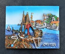 FRIDGE MAGNET 3D SOUVENIR CYPRUS TRADITIONAL FISHING BOATS IN HARBOUR RESIN