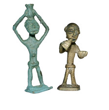 Lot 2 Vintage Ashanti Gold Weight Akan Bronze Brass Africa Small Tribal Figurine