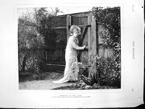 Antique old print - print, waiting