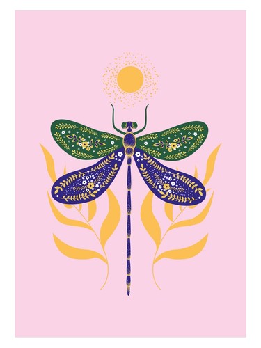 Dragonfly folk art poster - art, |