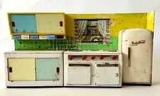 Large Vintage 1950s Tin Toy Kitchen French Atmega Fridge Oven Cupboards Window