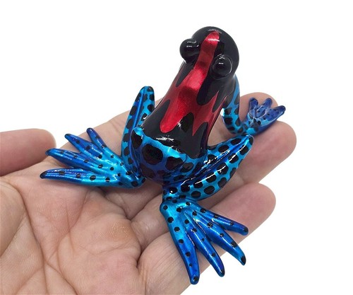 Long red blue frog - blue, glass