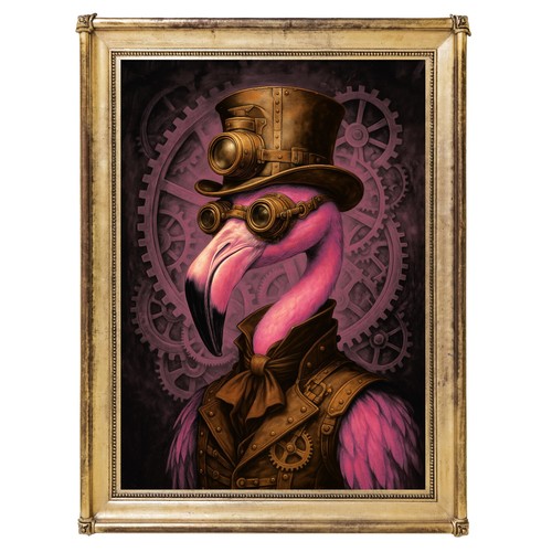 Steampunk flamingo print - steampunk,