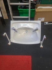 Vintage White China Wash Basin new Taps/Waste & origanal Wall Brackets 