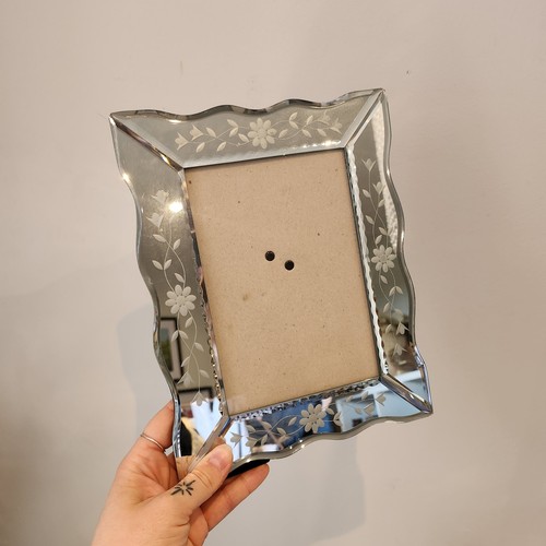 Vintage glass etched mirror - glass,