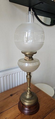 Antique brass glass oil lamp - brass,