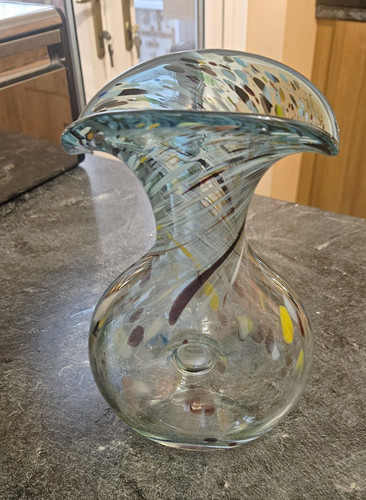 Clear art glass vase blue - art, &