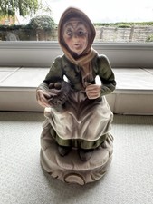 Old Lady with Garden Basket Vintage China Figurine  - Matt Ceramic