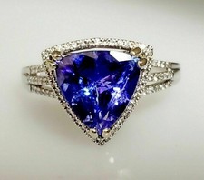 3.Ct Trillion Cut Lab created Tanzanite Halo Engagement Ring 14K White Gold Over