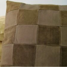 Leather & Suede Chequered /patchwork square cushion cover - mocha brown