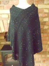 MATALAN- PAPAYA- ONE SIZE-BLACK PONCHO- with SILVER SEQUINS-BNWT