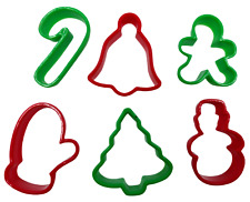 6 X Christmas Cookie Plastic Biscuit Cutters Gingerbread Tree Snowman Mitten 