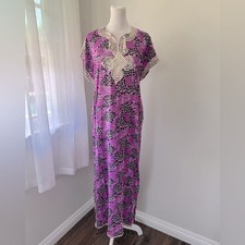 Magenta Leopard Print Embroidered Lightweight Maxi Dress